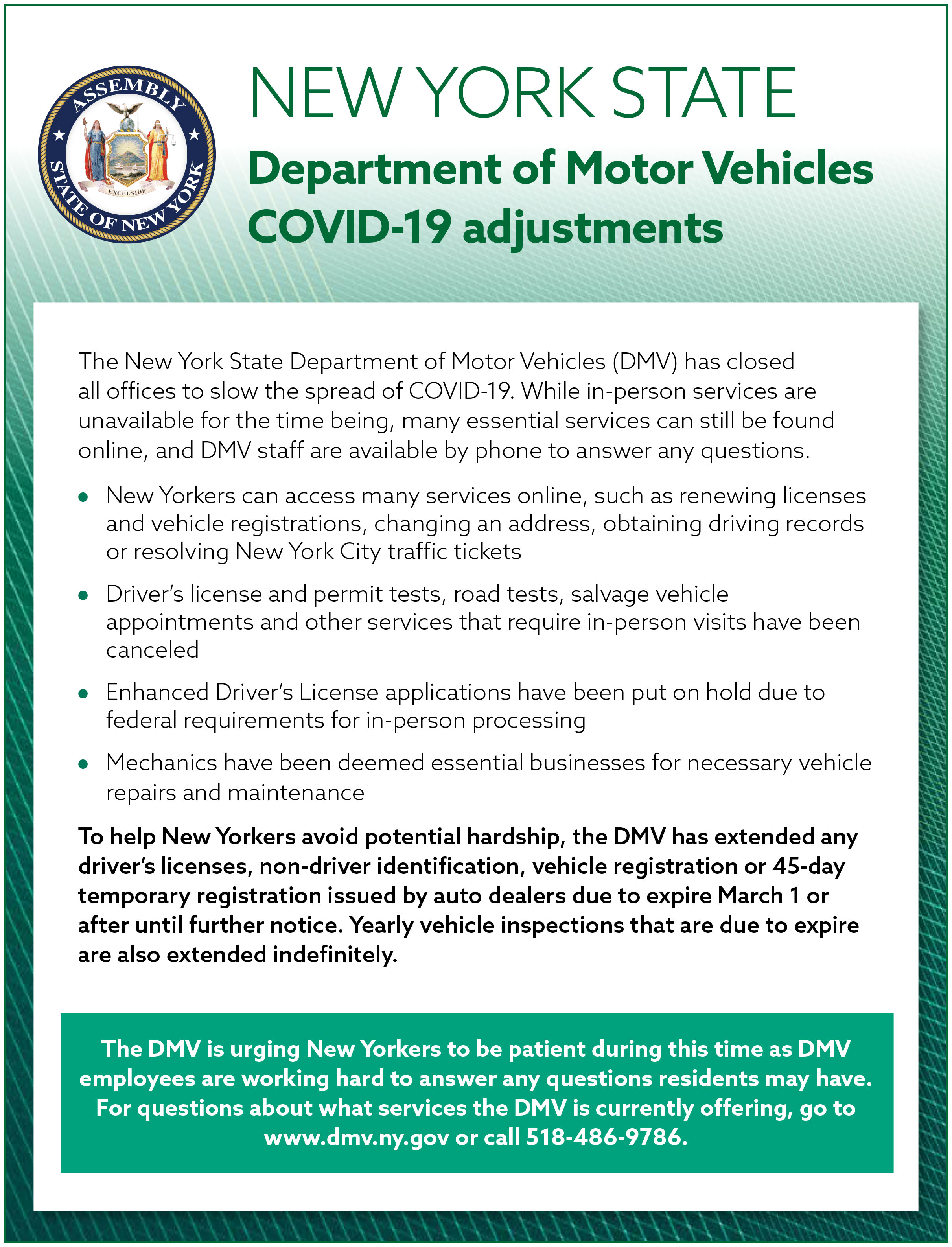 Department of Motor Vehicles COVID-19 Adjustments