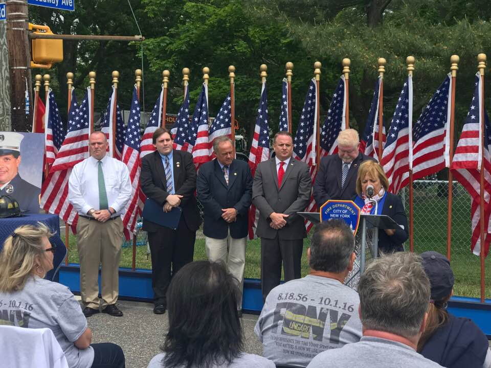 Assemblyman Doug Smith recently joined with Islip Town Supervisor Angie Carpenter and Islip Town Board Members in renaming Inverness Road in Holbrook after FDNY Captain Vincent Rocco Ungaro.