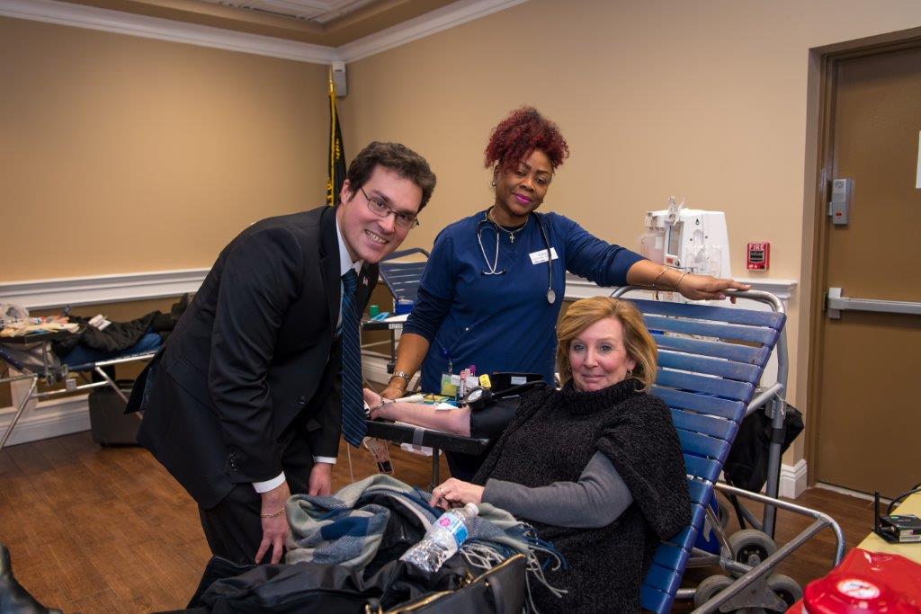 Assemblyman John Mikulin (R,C,I,Ref-Bethpage) sponsored the Give the Gift of Life Blood Drive at Levittown Fire Department on Thursday, January 31. Here he is pictured with Elke Kennedy, a nurse at Ne