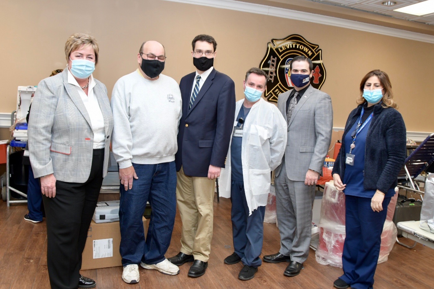 Pictured above from left to right: Hempstead Town Clerk Kate Murray, Levittown Fire Department Ex-Captain Blood Drive Chairperson Ron Hlawaty, Assemblyman John Mikulin, PE Supervisor Dionis Xhindolli,