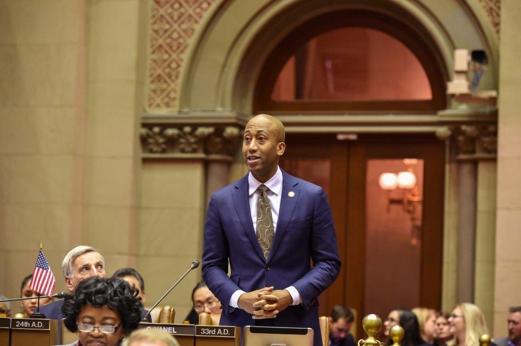 Clyde Vanel speaks in support of the Resolution recognizing the victims of the 2010 earthquake in Haiti. The resolution was introduced by Assembly member Michaelle Solages of the 22nd District and co-