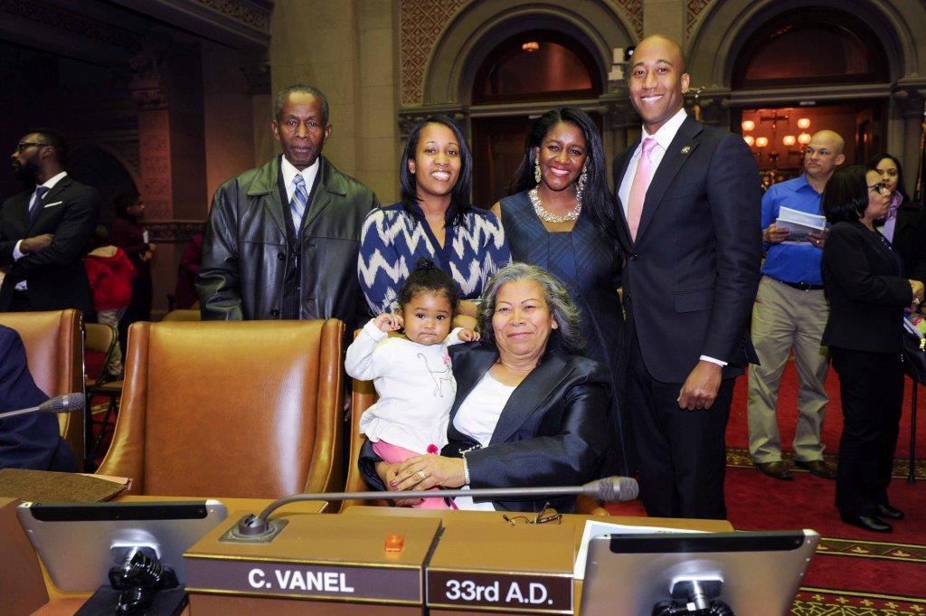 Clyde Vanel with his wife, Jodia, mother, Gertha Vanel, father, Pierre Vanel, sister Jessica Vanel and his niece and goddaughter, Wintah Vanel.