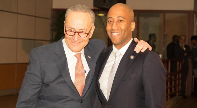 United State Senator Chuck Schumer, left, was one of the main speakers at Assemblyman Clyde Vanel's inauguration to the New York State Assembly.