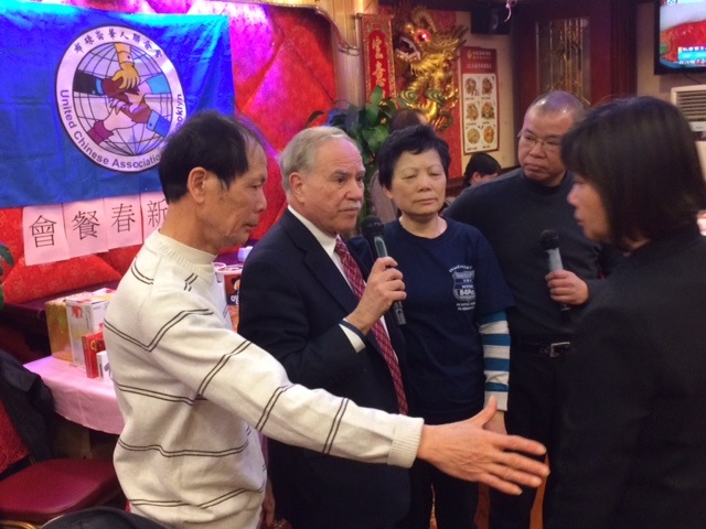 Assemblymember William Colton and Community Relations Director Nancy Tong with mother of Detective Wenjian Liu at renaming of Street in honor of the slain police officer.