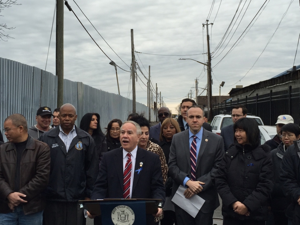 Assemblymembers William Colton and Pamela Harris, Borough President Eric Adams, State Senator Diane Savino, Council Member Mark Treyger, Community Relations Director Nancy Tong, and numerous community