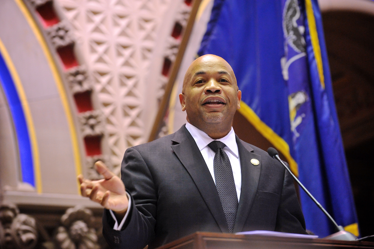 Speaker Heastie on the dais in the Assembly Chamber