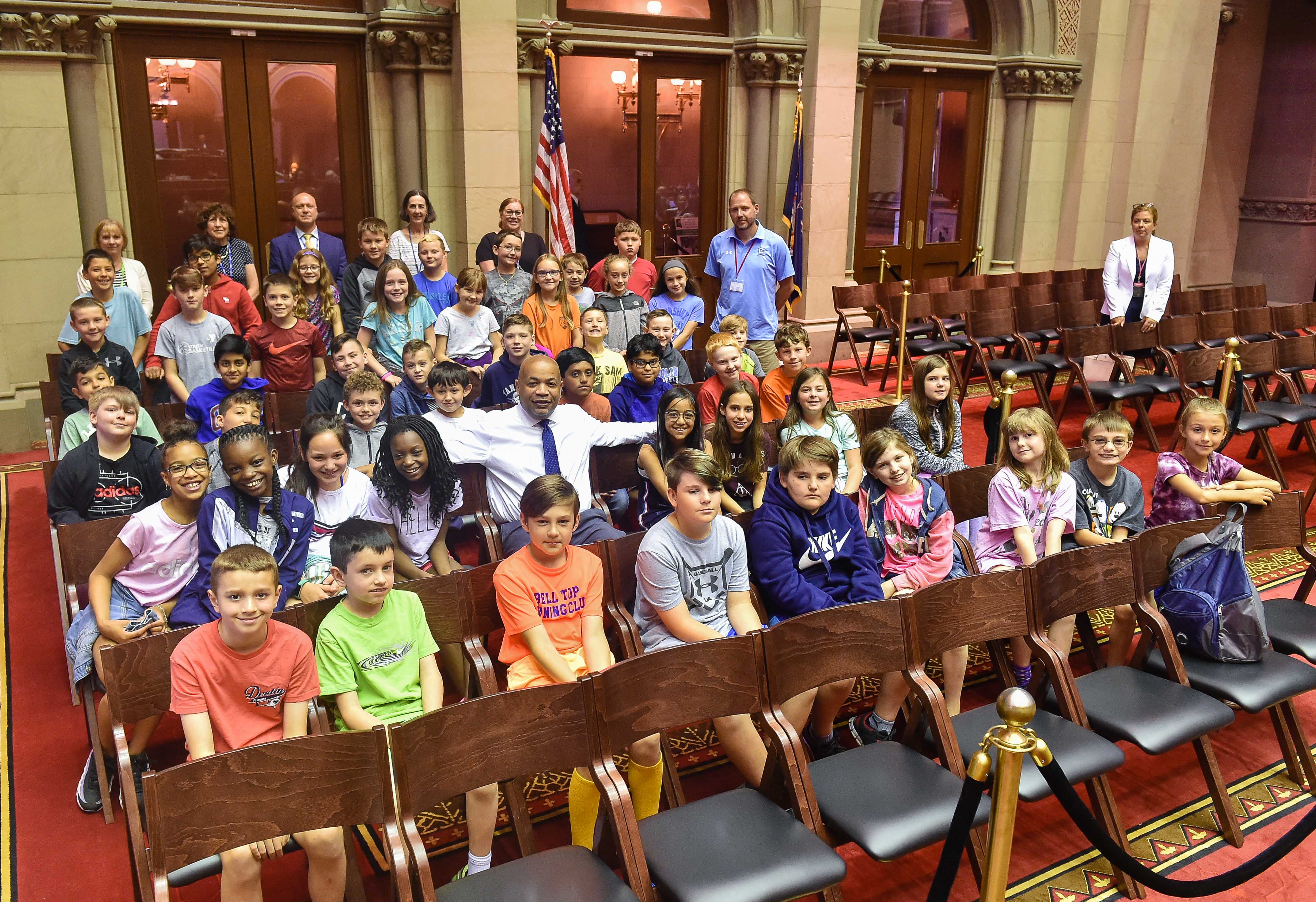 Speaker Heastie with Bell Top Elementary School students