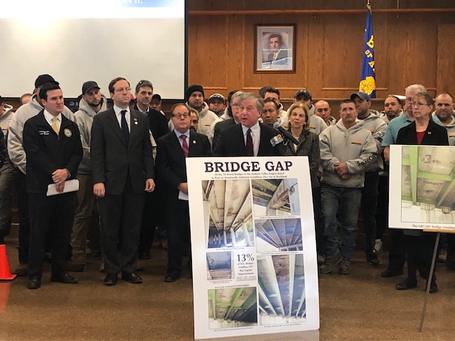 Assemblyman Otis with Assembly and Senate colleagues at the Rebuild NY press conference on January 17th, 2020 at the Teamsters Local 456 in Elmsford to advocate for increased state investment in roads