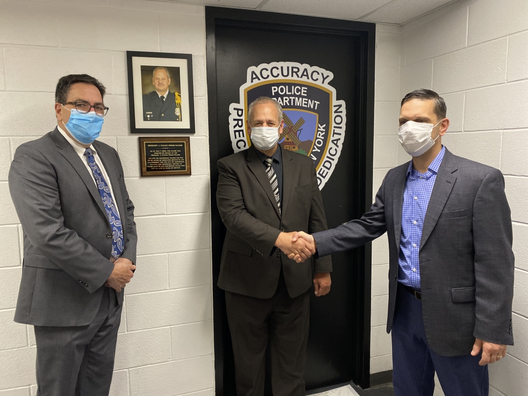 Assemblyman Angelo Santabarbara joined with City of Amsterdam Mayor Michael Cinquanti and the Amsterdam Police Department, to dedicate the department’s restored indoor firing range. Assemblyman S