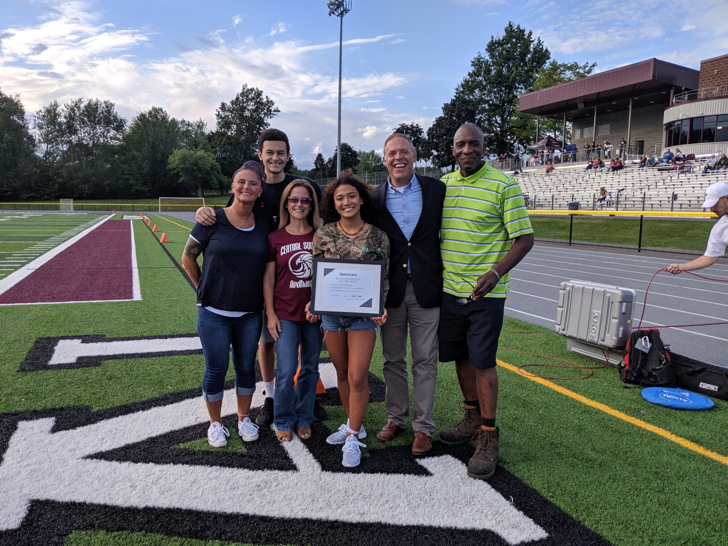 Assemblyman Will Barclay (R,C,I,Ref—Pulaski) recently presented Central Square’s Jordan Ravenel-Shuler with a Spetrum News Scholar-Athlete Scholarship Award.  Also pictured is the Central Sq