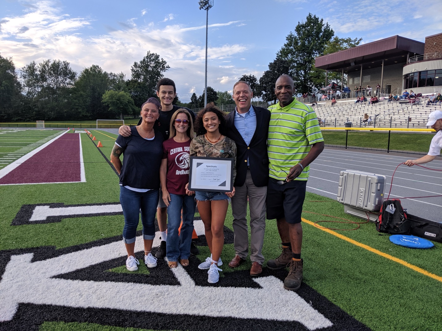 Assemblyman Will Barclay (R,C,I,RefPulaski) recently presented Central Squares Jordan Ravenel-Shuler with a Spetrum News Scholar-Athlete Scholarship Award. Also pictured is the Central Sq