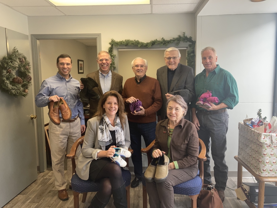 Local leaders and elected officials met recently at Assembly Minority Leader Will Barclay’s district office to deliver shoes that were donated to former Central Square Mayor Millard “Mudd” Murphy.