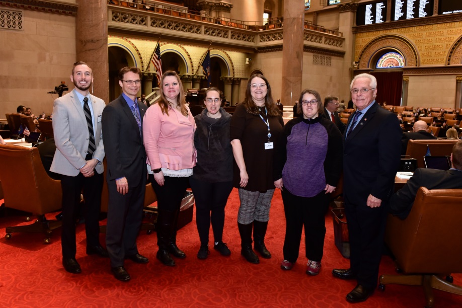 (Left to right) Preston Evans, Assemblyman Christopher S. Friend (R,C,I-Big Flats), Mellisa Ellis, Trisha Peters, Theresa Melnyk, Cameo Clough and Assemblyman Clifford W. Crouch (R-Bainbridge)