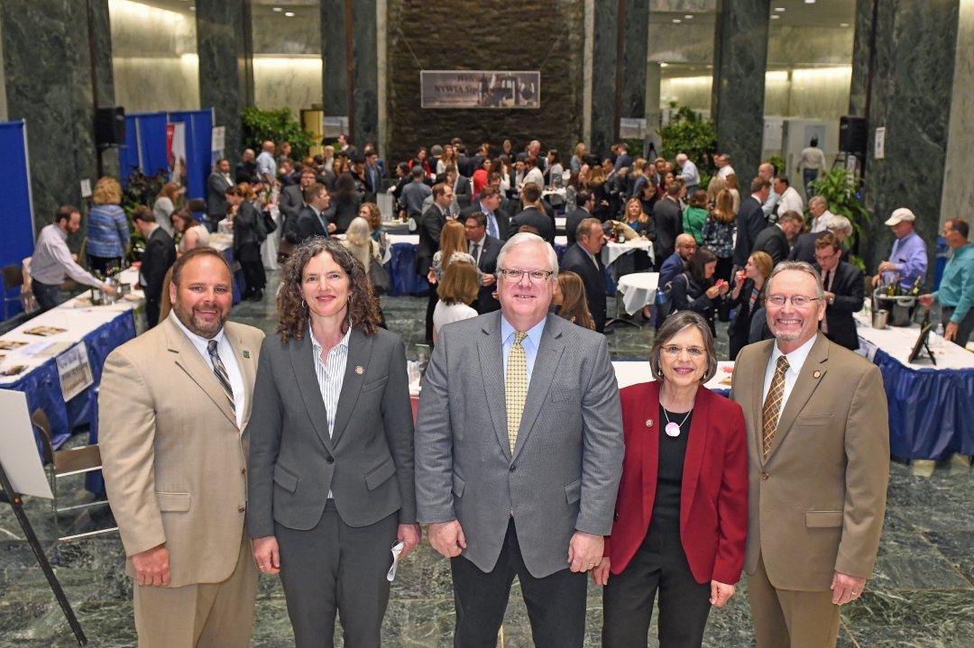 From left to right at last night's “Sip and Sample” in The Well of the Legislative Office Building in Albany: State Agriculture Commissioner Richard Ball, Senator Jen Metzger, Senator O&