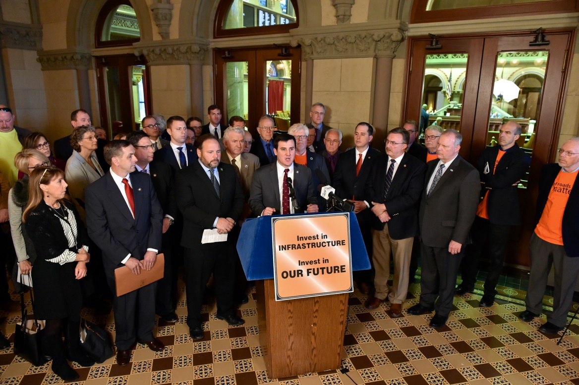 Assemblywoman Marjorie Byrnes (R,C-Caledonia) attends Transportation Press Conference in Albany on Monday, January 28, 2019