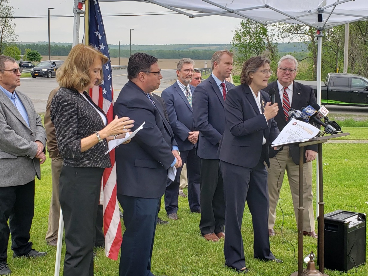 Assemblywoman Marjorie Byrnes (R,C-Caledonia)hosts a press conference across from the  Livingston Correctional Facility on Thursday, May 23.