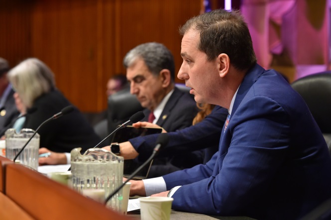 Pictured above: Assemblyman Mike Norris speaks at the Joint Budget Hearing on Transportation in Albany on Jan. 28, 2020.