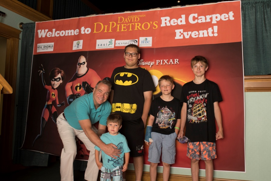 Assemblyman David DiPietro (R,C,I-East Aurora) with attendees at his Red Carpet Event showing Incredibles 2 on Saturday June 30.