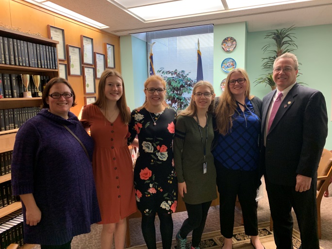 Assemblyman David DiPietro (R,C,I-East Aurora) pictured with Alyssa Wright, Megan Fialkowski, Bianca Foeller, Alexis Wright and Jamie Hudson of the Wyoming County Youth Bureau in his LOB office on Tue