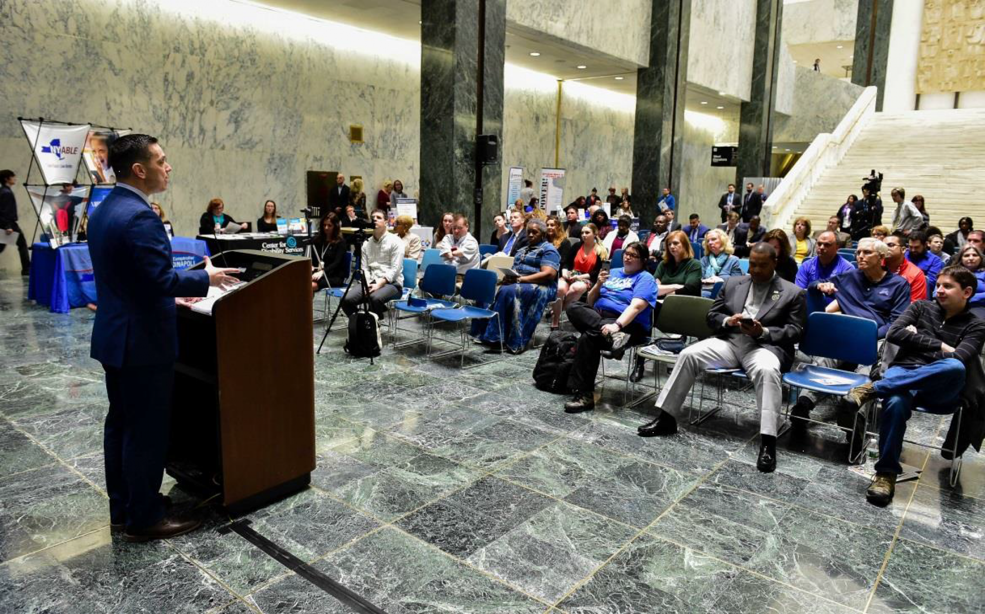 Assemblyman Santabarbara delivers an update on his Autism Action Plan during this year’s Autism Action Day at the New York State Capitol.