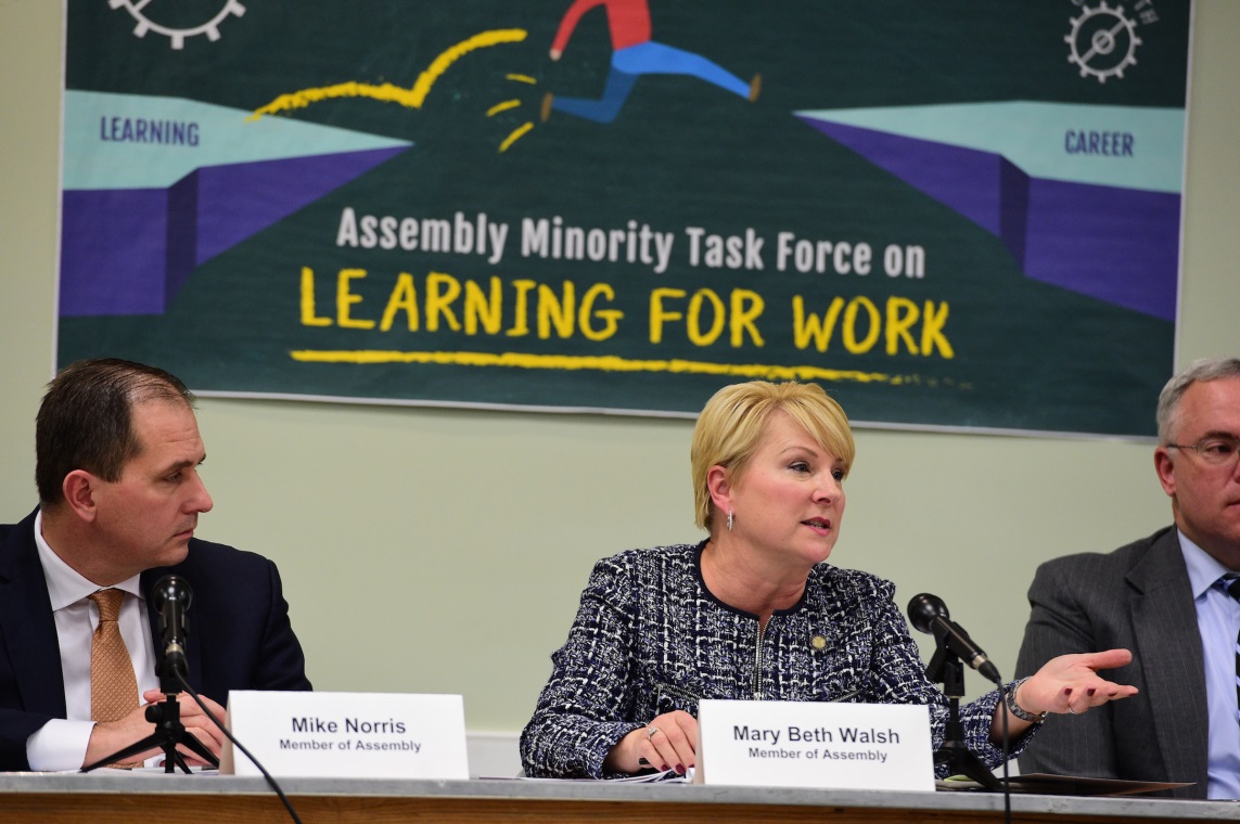 Assemblywoman Mary Beth Walsh (R,C,I-Ballston) pictured with Assemblyman Mike Norris (R,I,C,Ref-Lockport) at their Task Force on Learning for Work forum on November 12, 2019 in Ballston.