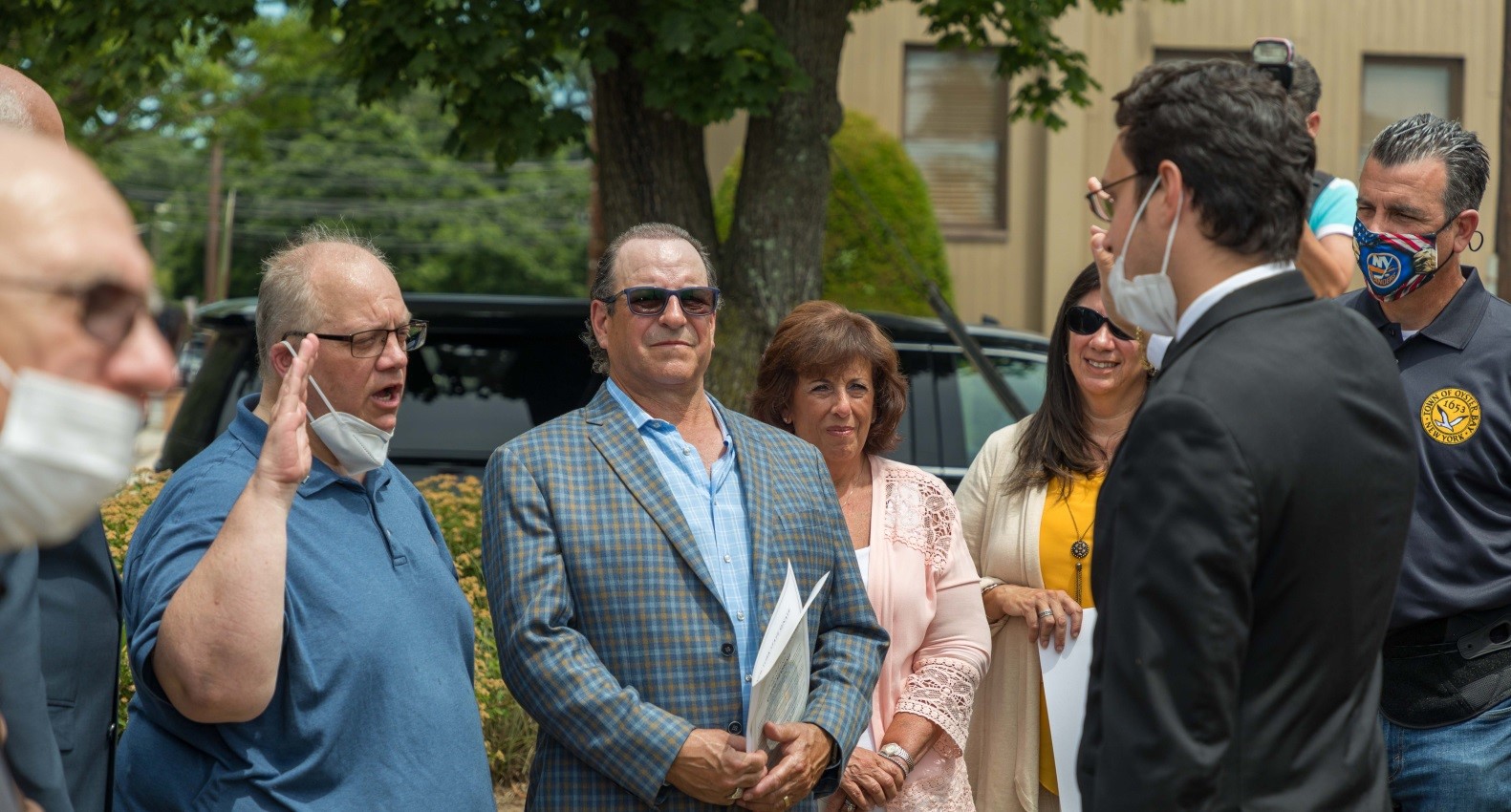 Assemblyman John Mikulin (R,C,I-Bethpage) with Keith Wilson, incoming president of the Chamber of Commerce of the Massapequas; Greg Massimi, Karen Gawrych, Robin Hepworth, and Jeff Pravato, Town of Oyster Bay Receive of Taxes, at the swearing in of new of