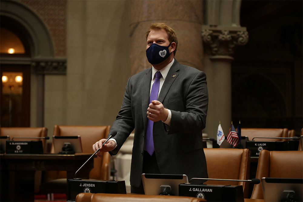 Assemblyman Josh Jensen (R,C,I-Greece) pictured in Albany for the first day of session and swearing in on Jan. 6, 2021.