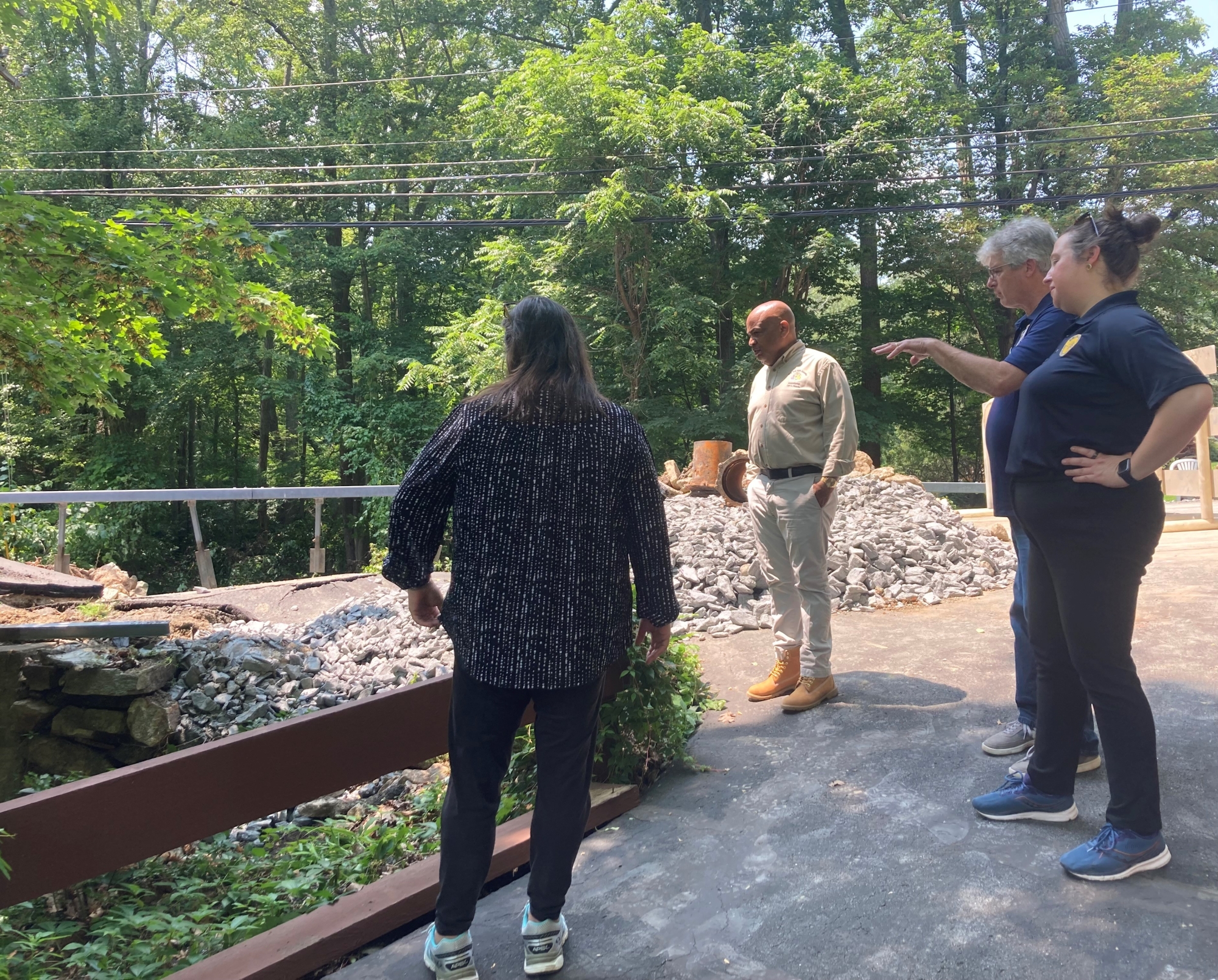 Pictured in the first photo with Speaker Heastie in Highland Falls is Orange County Legislator Laurie Tautel, Assemblymember Christopher Eachus and DHSES Commissioner Jackie Bray.